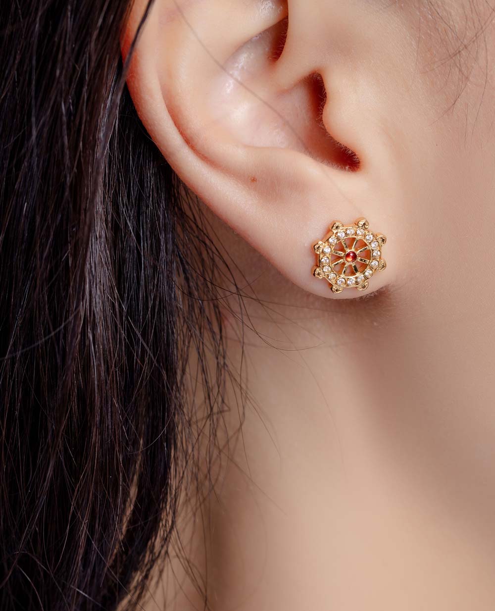 Golden Wheel Treasure 925 Sterling Silver Plated with 18K Gold Earrings Set with 3A-Zirconia