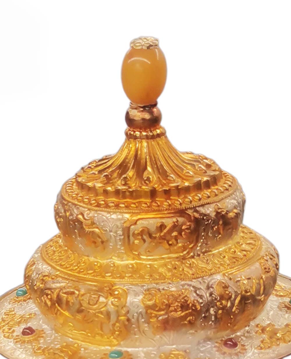Panchen Lama Custom-Designed Gilt Ritual Implement | Gold Carved Auspicious Relief Relief: A Treasur