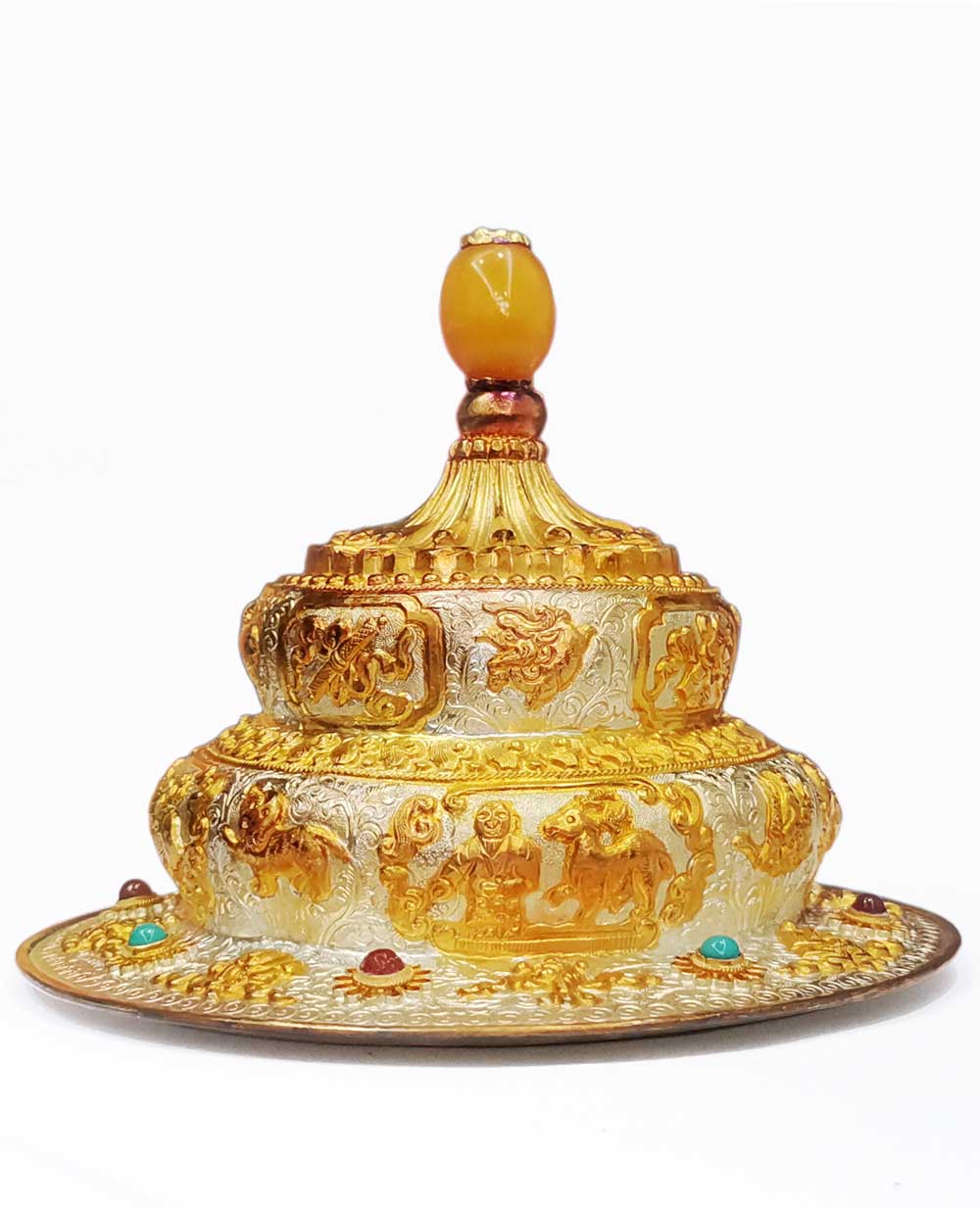Panchen Lama Custom-Designed Gilt Ritual Implement | Gold Carved Auspicious Relief Relief: A Treasur