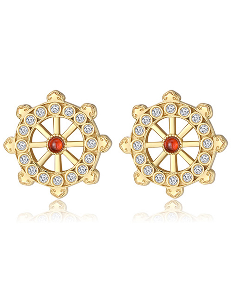 Golden Wheel Treasure 925 Sterling Silver Plated with 18K Gold Earrings Set with 3A-Zirconia