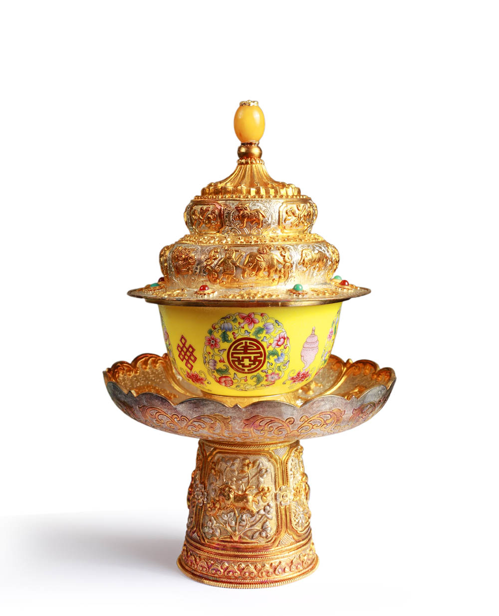 Panchen Lama Custom-Designed Gilt Ritual Implement | Gold Carved Auspicious Relief Relief: A Treasur